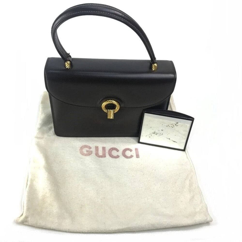 GUCCI Old Gucci accordion One handle Hand Bag Leather Brown x GoldHardware